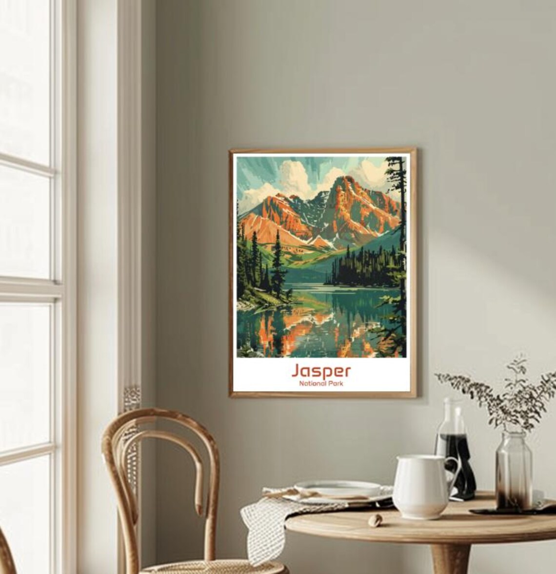 Jasper National Park Rocky Peaks Mirror Lake Vintage Travel Poster - Image 2