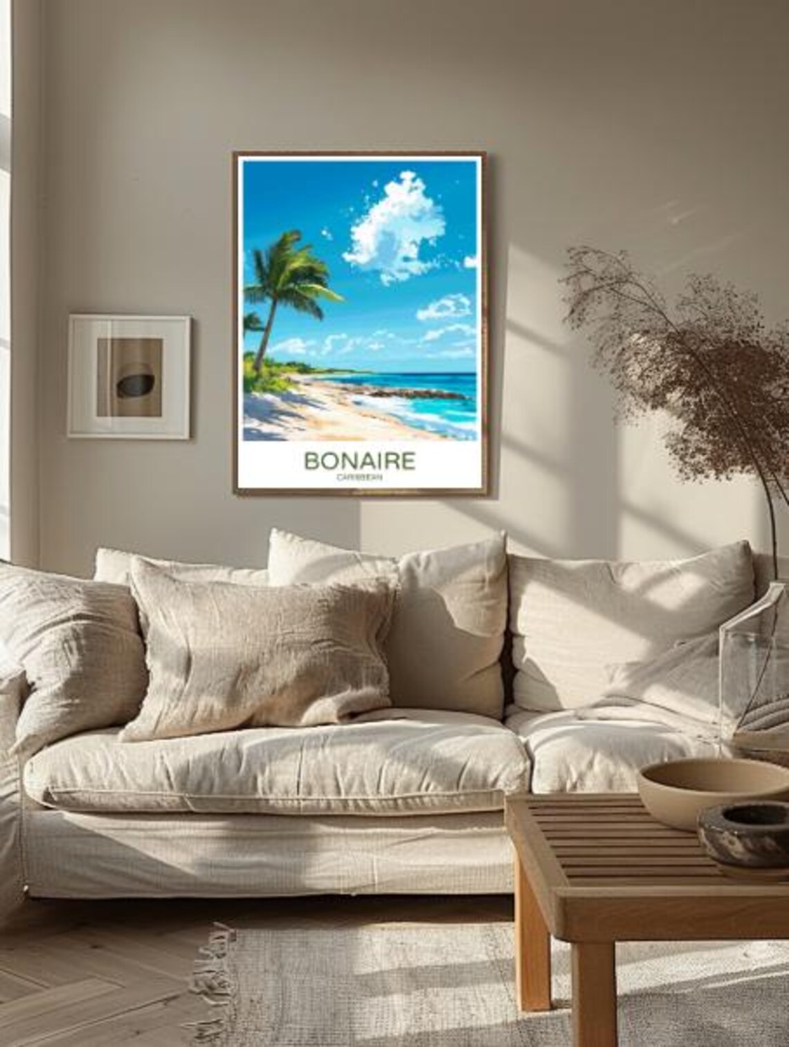 Bonaire Caribbean Travel Poster Palm Fringed Beach Tropical Shoreline - Image 2