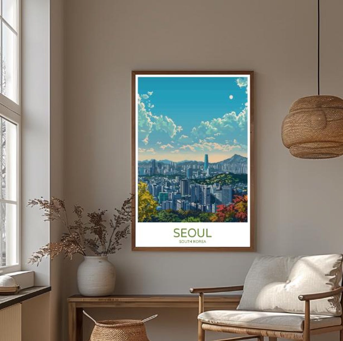 Seoul South Korea Skyline Travel Poster With Mountain Backdrop - Image 2