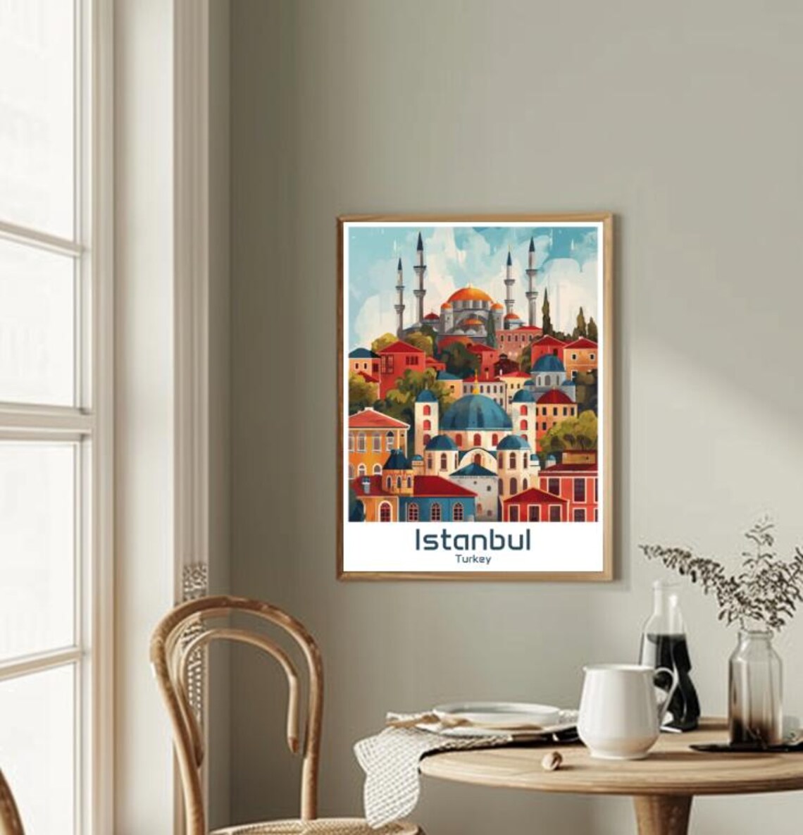 Istanbul Turkey Mosques Minarets Colorful Cityscape Travel Poster Art - Image 2