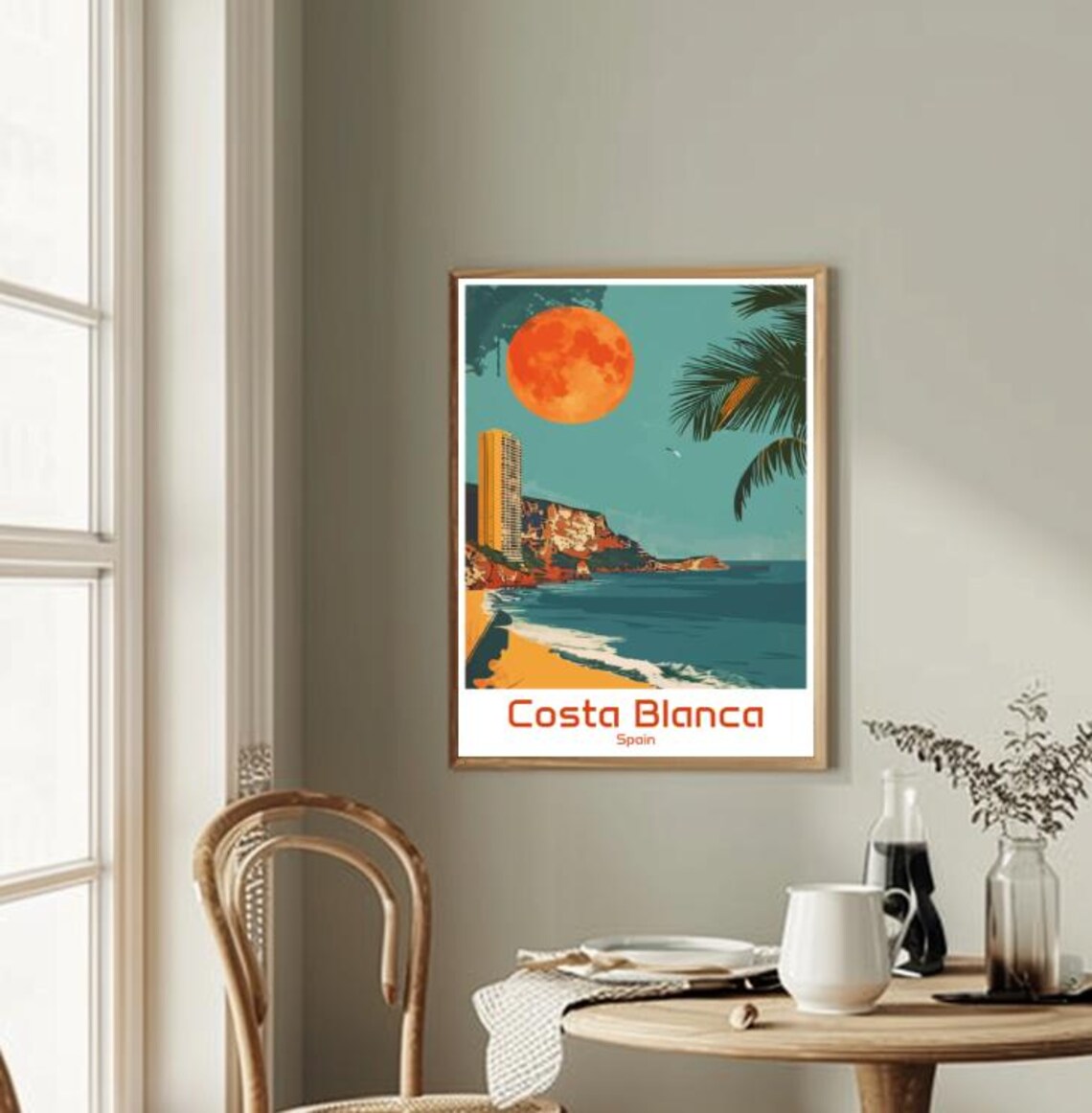 Costa Blanca Spain Mediterranean Beach Big Red Sun Travel Poster - Image 2