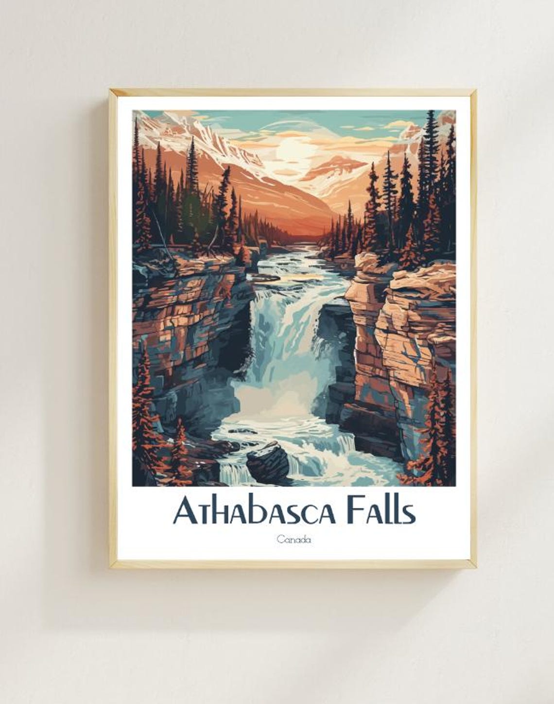 Athabasca Falls Thundering Through a Rugged Rocky Canyon Poster