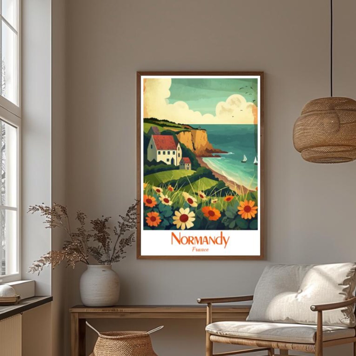 Normandy France Coastal Cliffs Village Wildflowers Travel Poster - Image 3