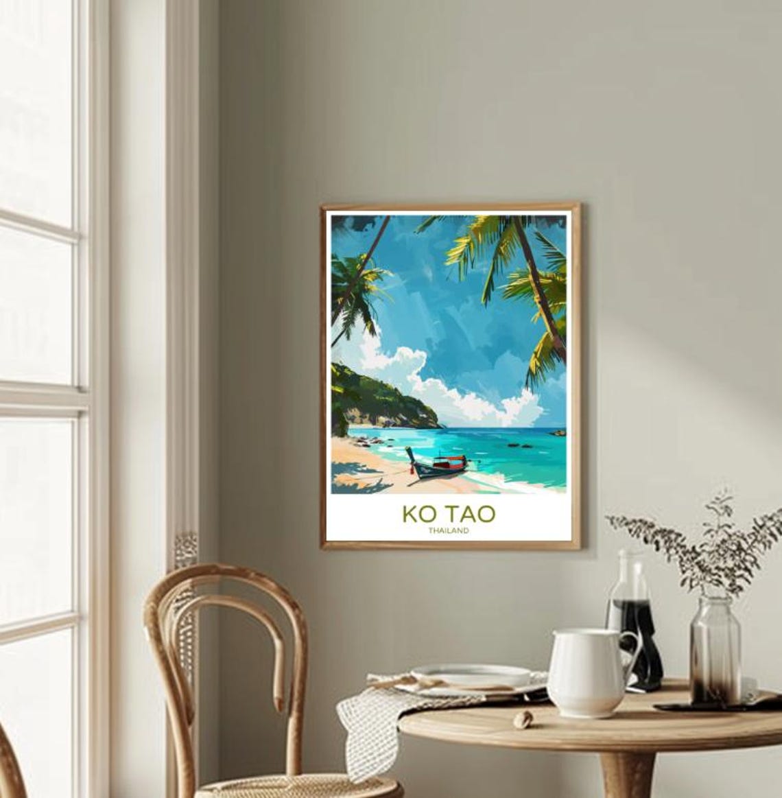 Ko Tao Thailand Tropical Beach Palm Trees Longtail Boat Travel Poster - Image 2