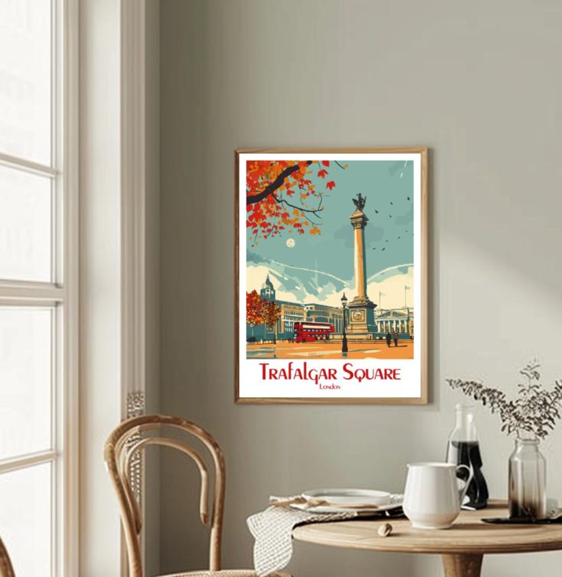 Trafalgar Square Nelson's Column Red Bus Autumn London Poster - Image 2