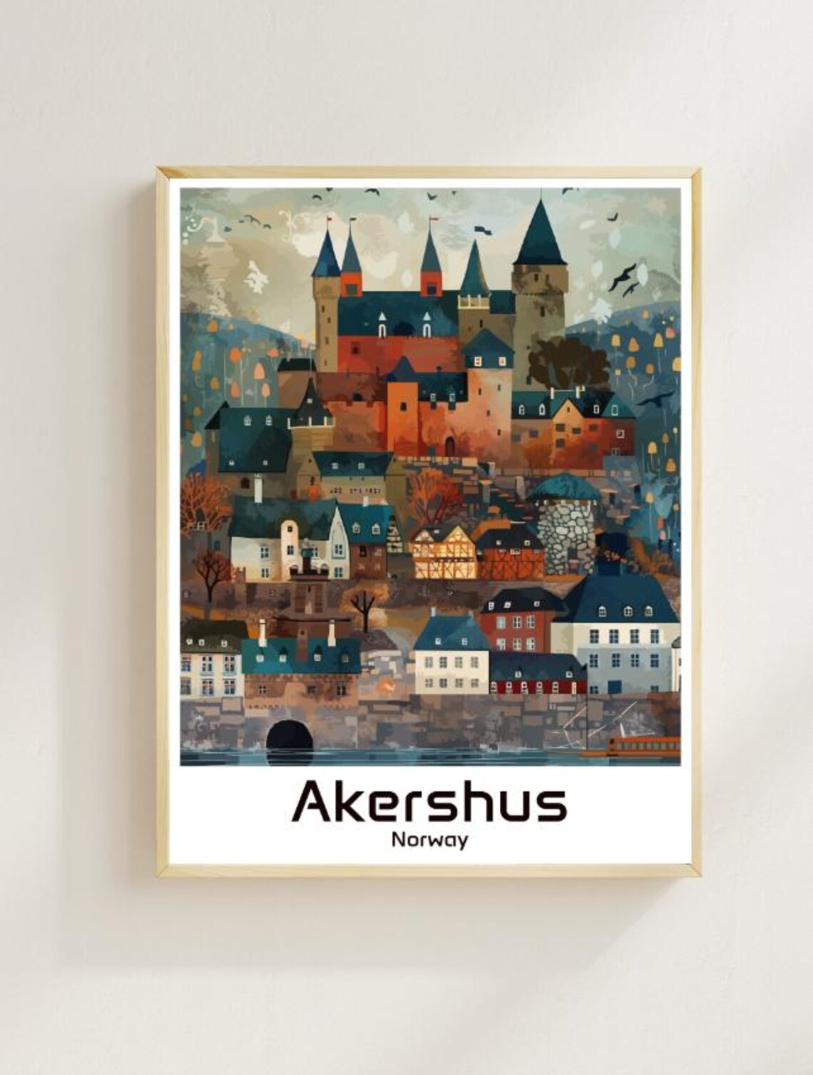 Akershus Fortress Norway Castle Illustration Vintage Travel Poster