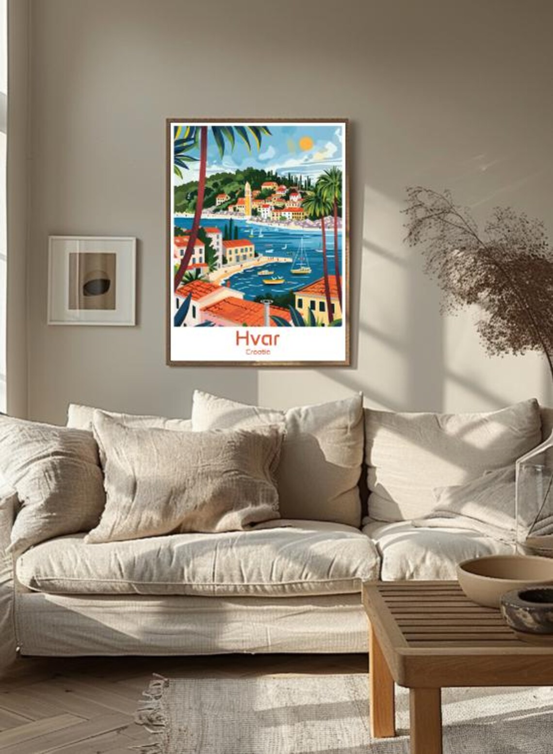 Hvar Croatia Island Town Palm Trees Sailboats Illustrated Poster - Image 3