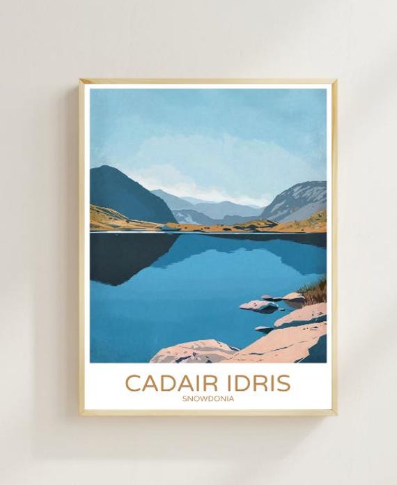 Cadair Idris Snowdonia Mountain Lake Reflection Travel Poster