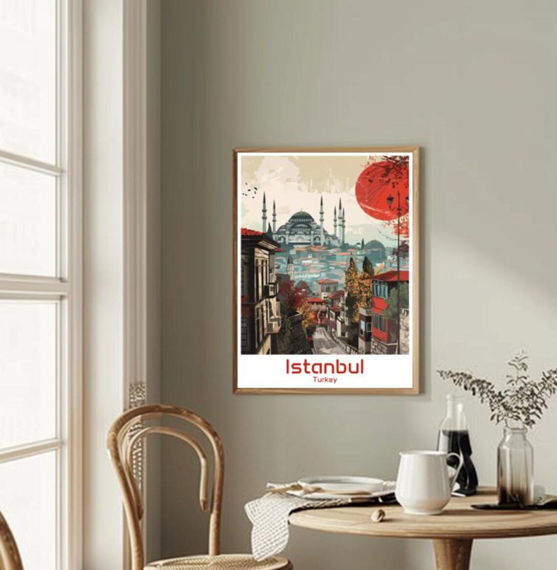 Istanbul Turkey Grand Mosque and Old Town under a Red Sun Poster - Image 2
