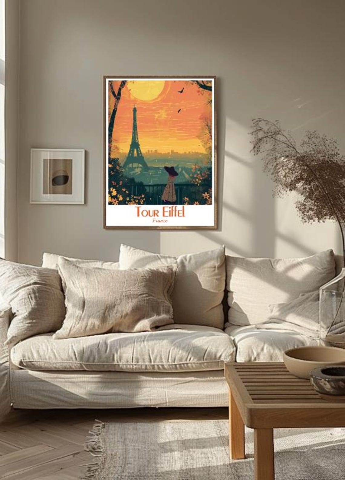 Tour Eiffel Paris Sunset Woman Silhouette Vintage Travel Poster - Image 3