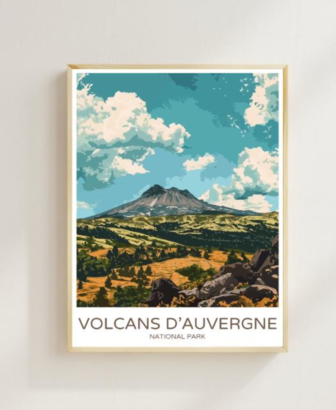 Volcans d'Auvergne National Park Volcano Landscape Travel Poster