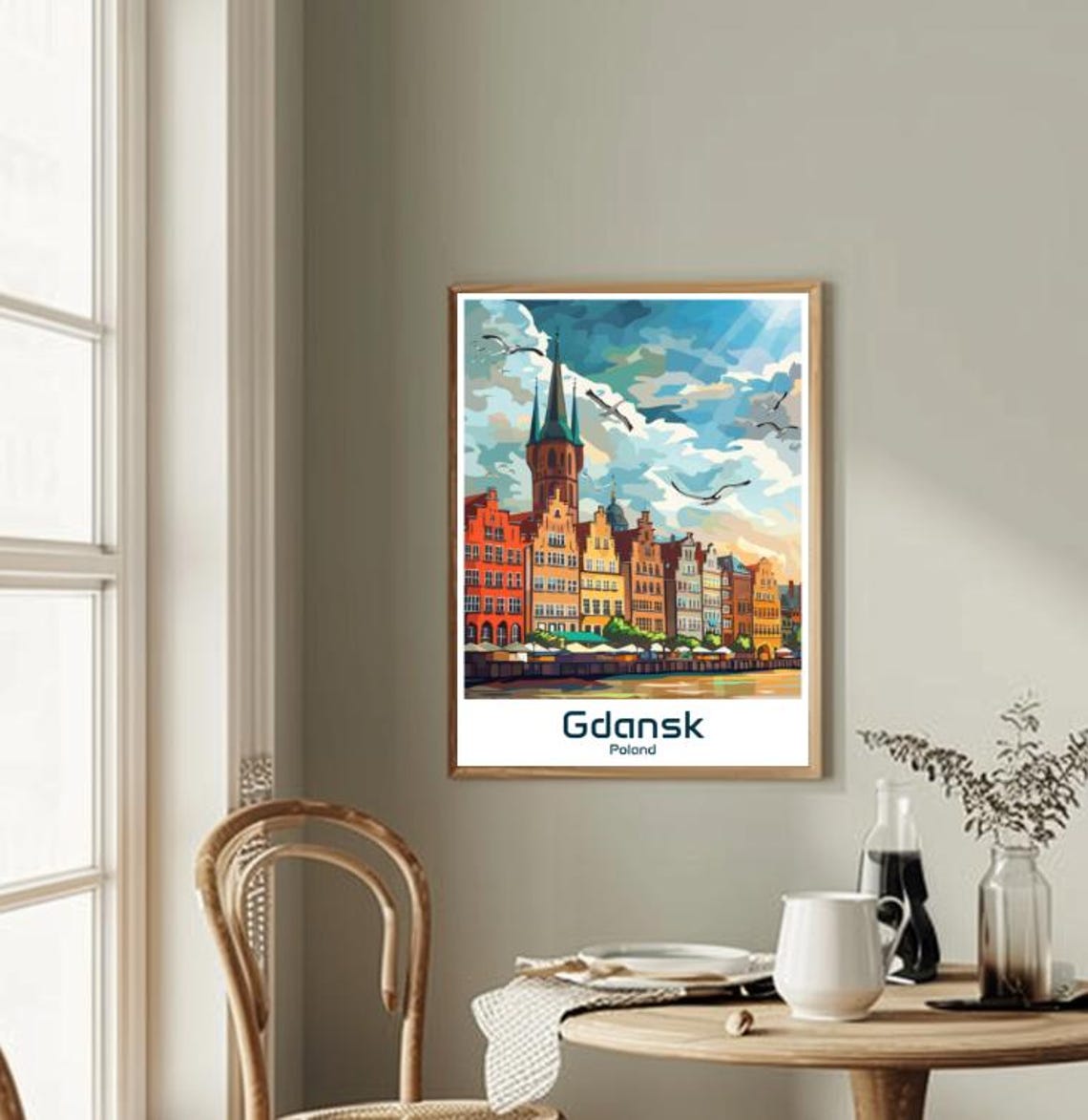 Gdansk Poland Old Town Waterfront Seagulls Illustration Poster - Image 2