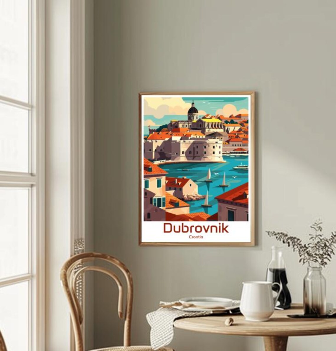 Dubrovnik Croatia Old Town Harbor Sailboats City Walls Travel Poster - Image 2