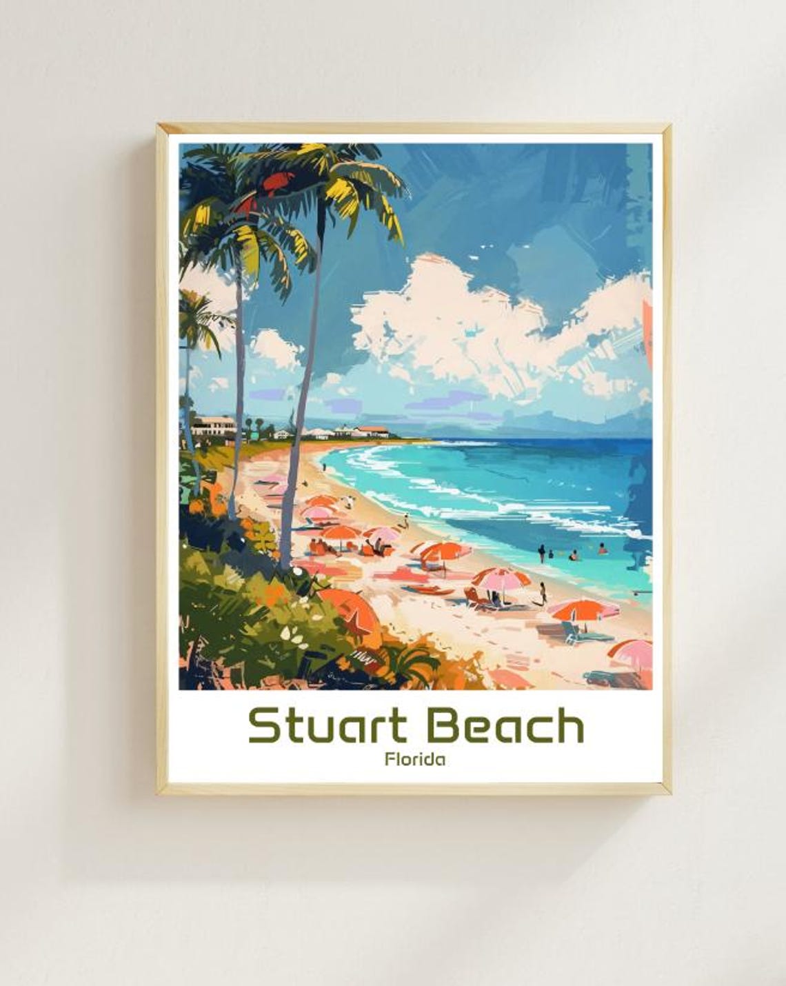 Stuart Beach Florida Palm Beach Umbrellas Coastal Travel Poster