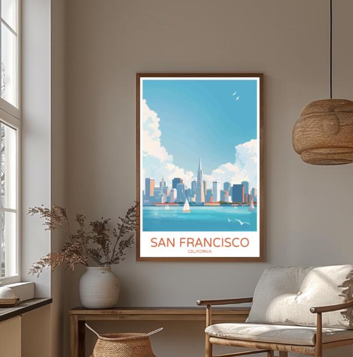 San Francisco California Sailboat Bay Skyline Vintage Travel Poster - Image 3