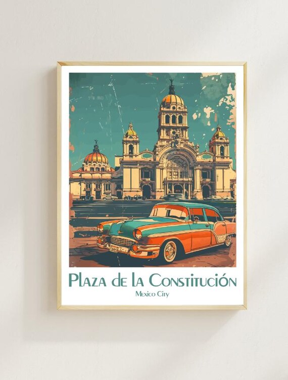 Plaza De La Constitucion Mexico City Classic Vintage Car Art Poster