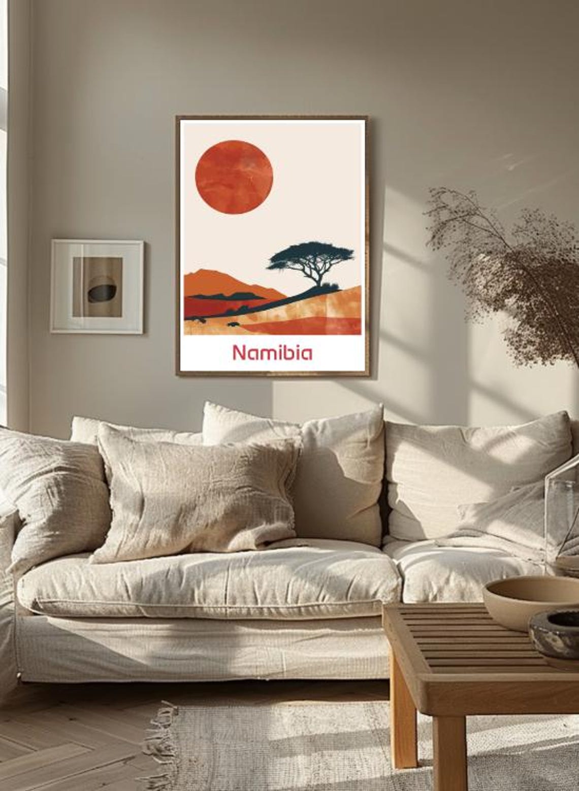 Namibia Desert Acacia Tree Red Sun Minimalist Landscape Art Print - Image 3