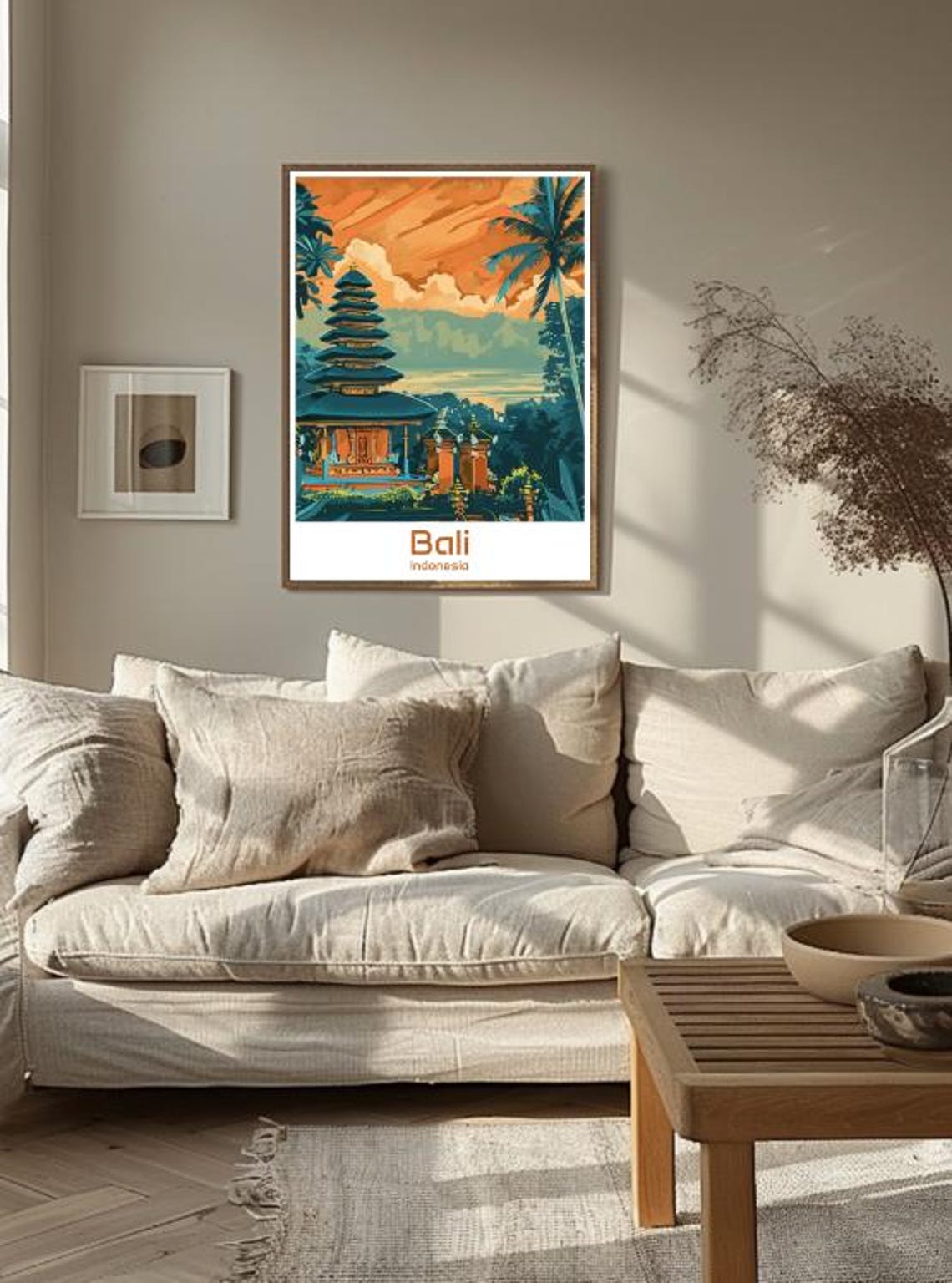 Bali Indonesia Tiered Temple and Palm Trees at Golden Sunset Poster - Image 3