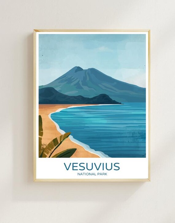 Vesuvius National Park Italy Scenic Volcano Bay Vintage Travel Poster