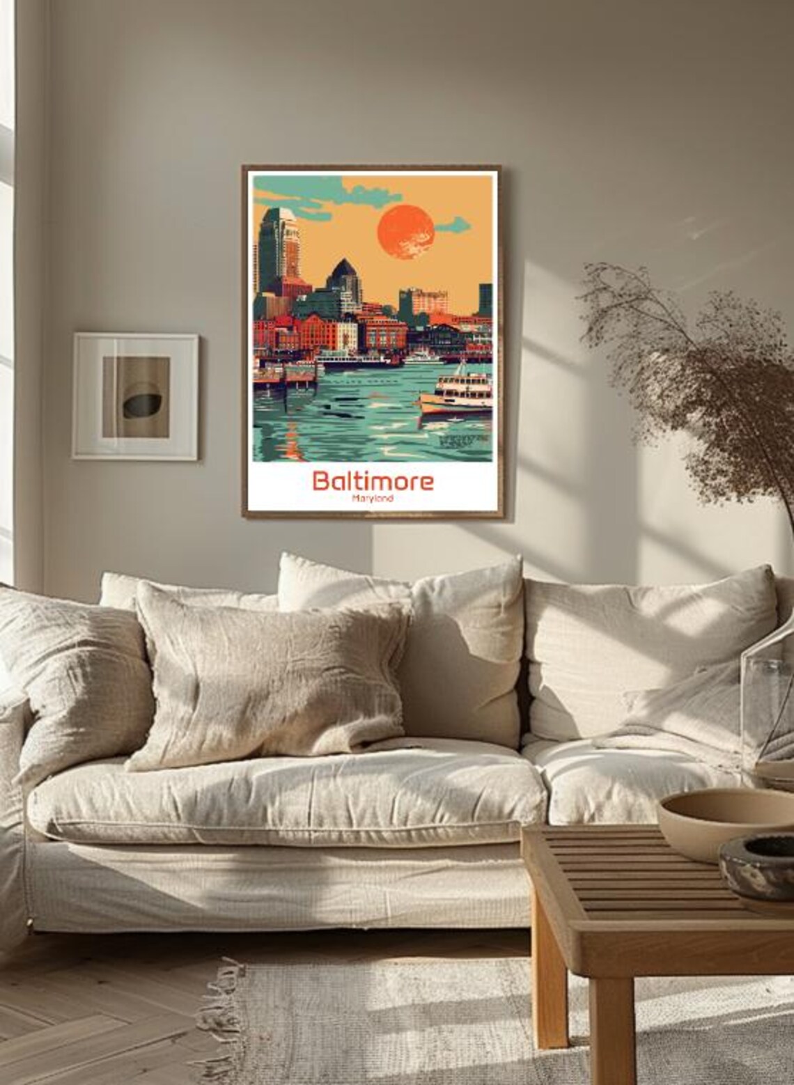 Baltimore Maryland Harbor Sunset Skyline Boats Travel Poster - Image 3