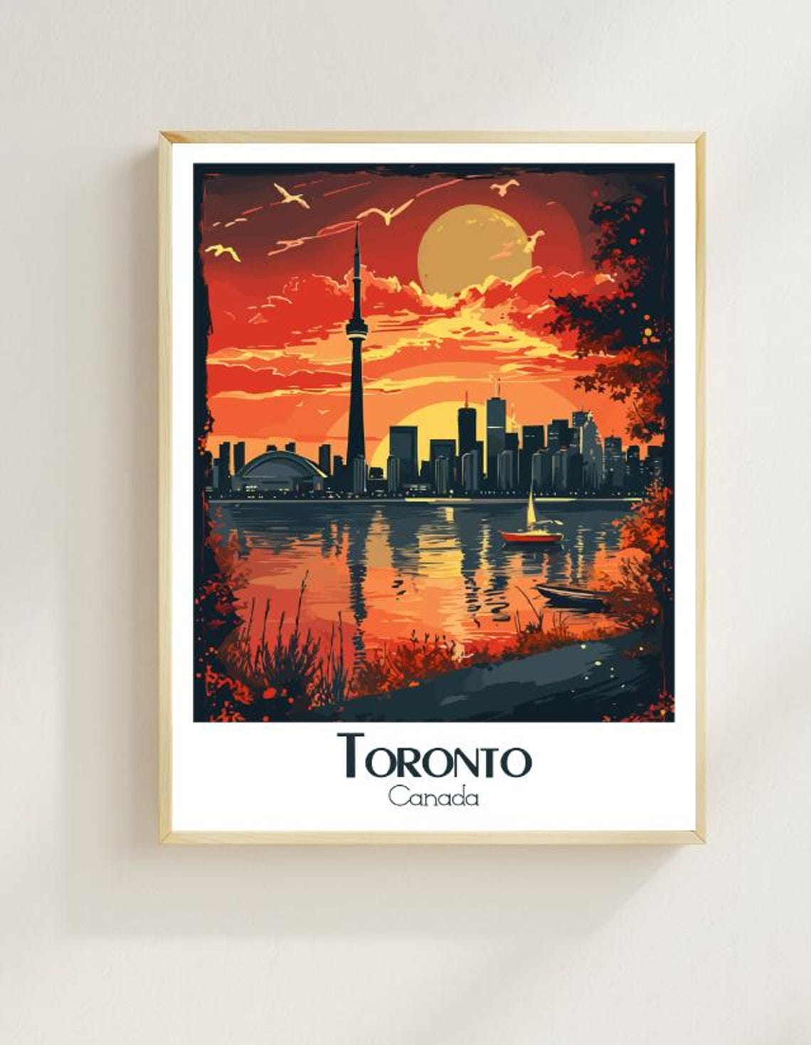 Toronto CN Tower Skyline Silhouetted at a Fiery Sunset Poster