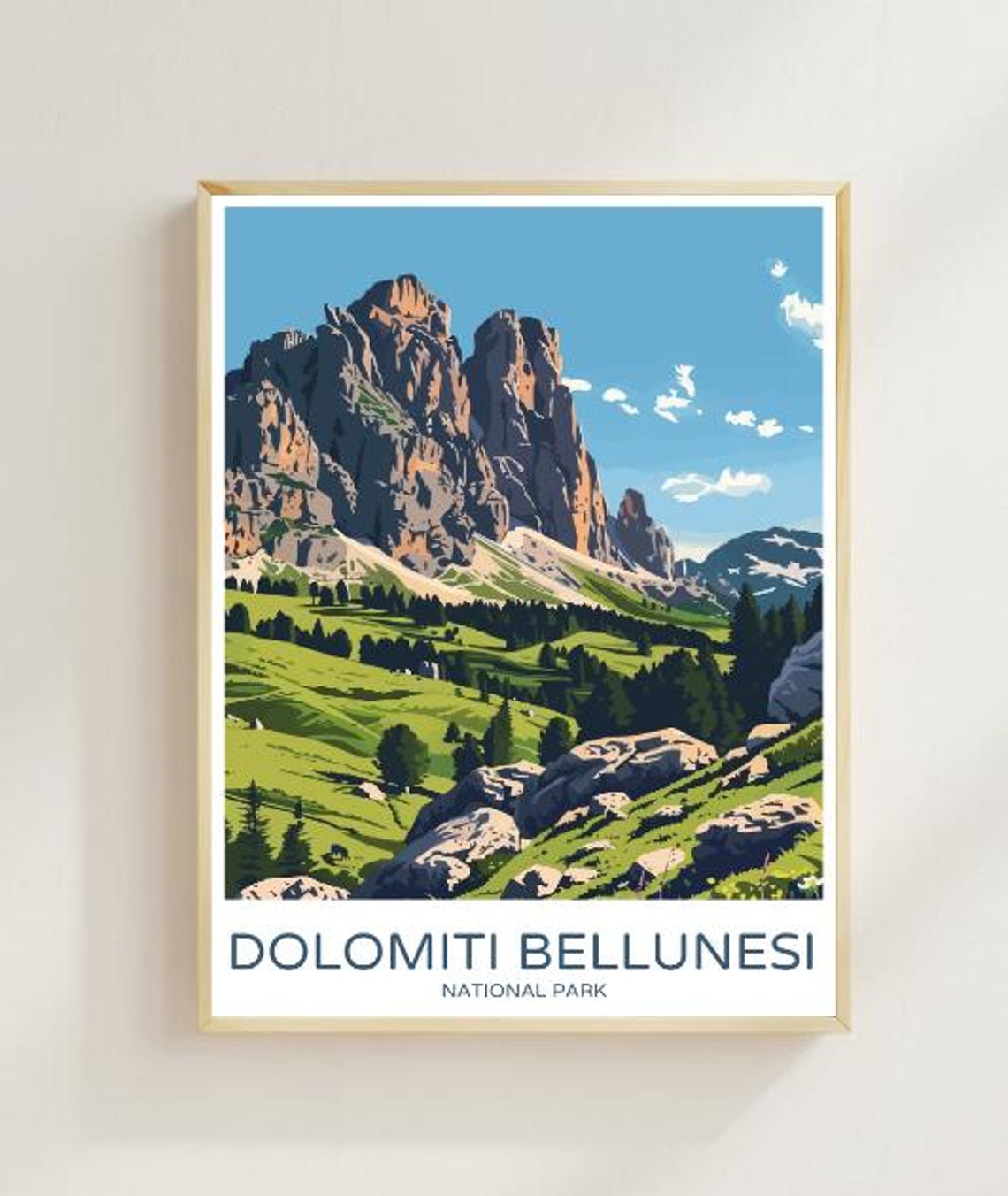 Dolomiti Bellunesi National Park Italy Dolomites Peak Vintage Poster