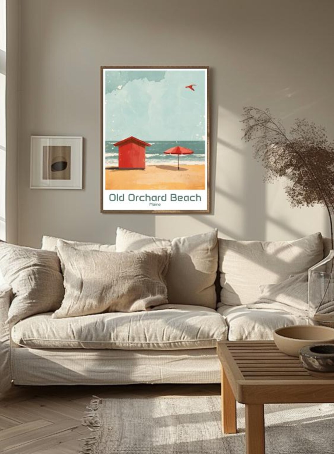Old Orchard Beach Maine Vintage Travel Red Wood Bathhouse Poster - Image 3
