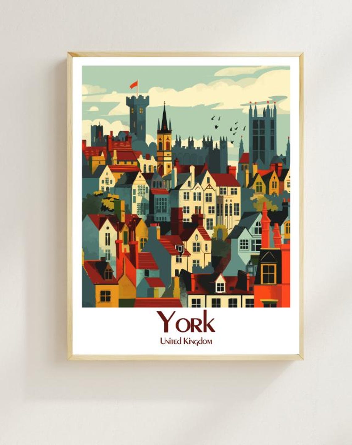 York Historic Rooftops Colorful Cityscape Travel Poster England
