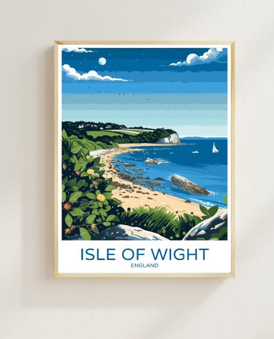 Isle of Wight England Chalk Cliffs Seaside Coast Vintage Travel Poster