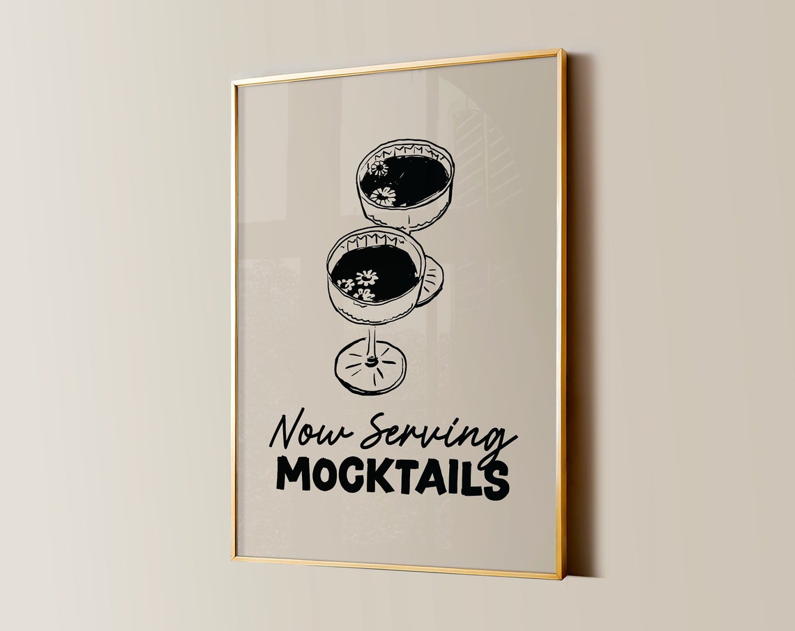 Now Serving Mocktails Hand Drawn Cocktail Bar Kitchen Poster