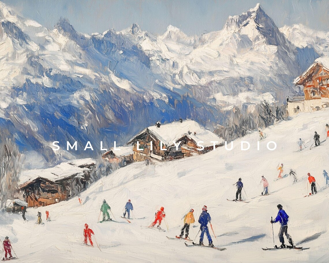 Skiing Holiday in the Swiss Alps, Vintage Travel Poster - Image 4