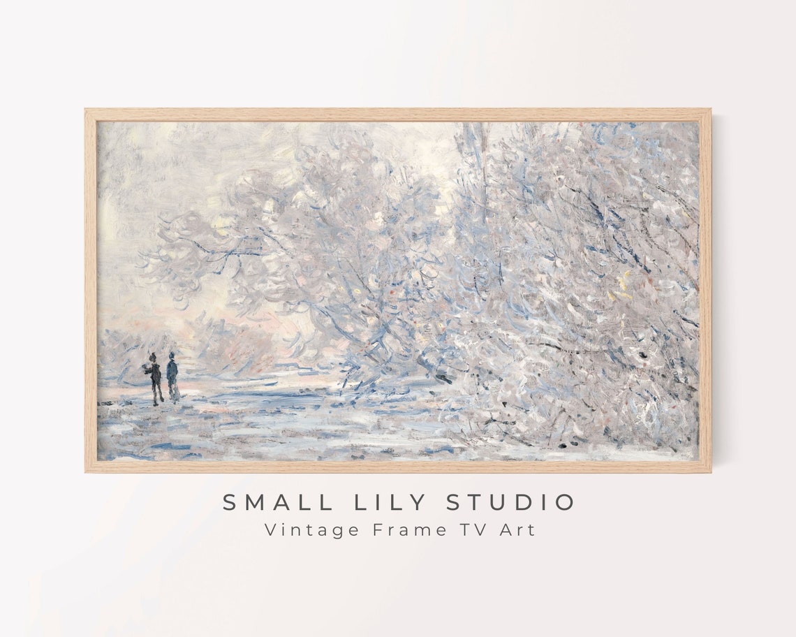 Pink Winter Snow Scene Impressionist Frosty Trees Painting Poster - Image 2