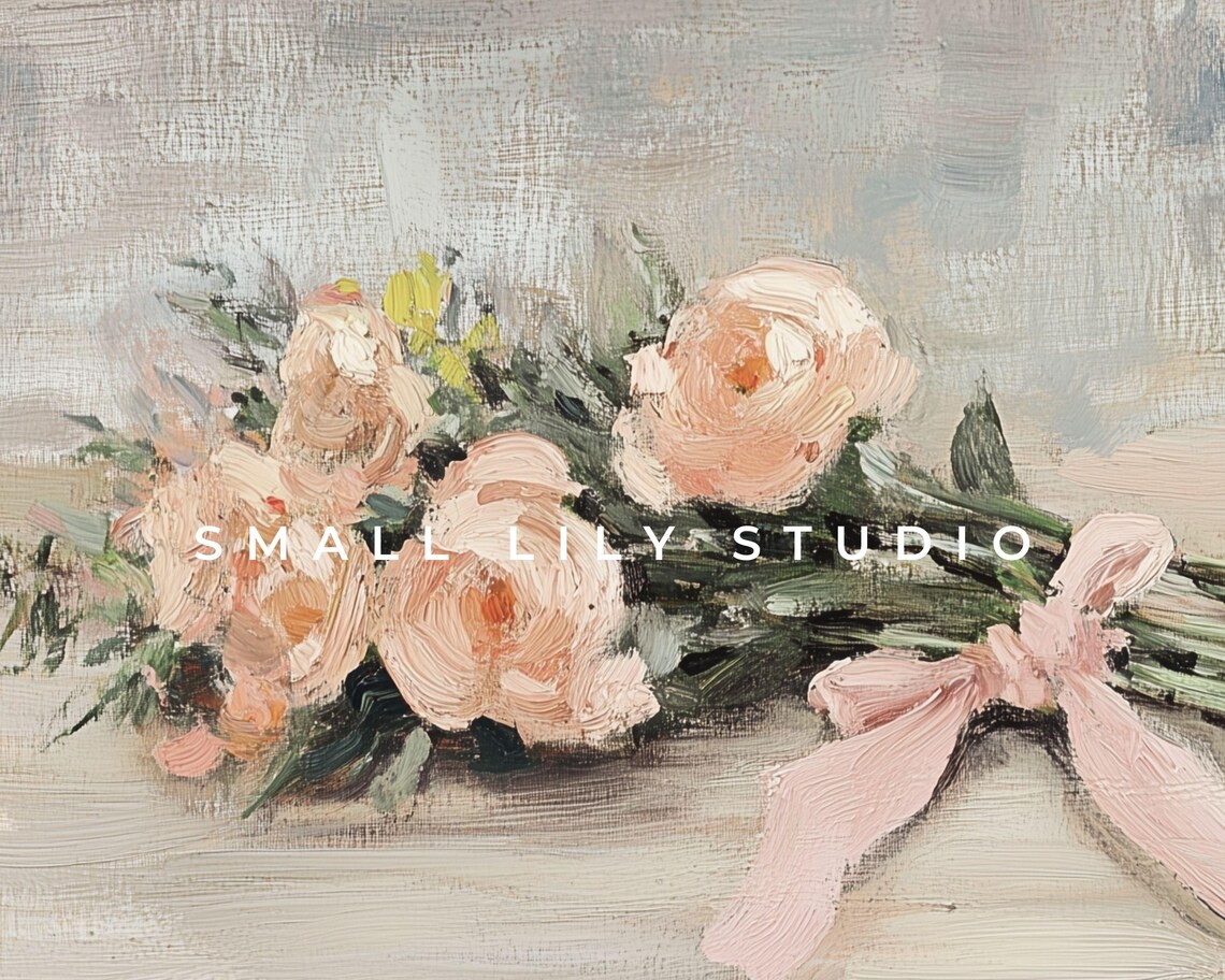 Blush Pink Rose Bouquet With Pink Bow Spring Farmhouse Floral Poster - Image 4