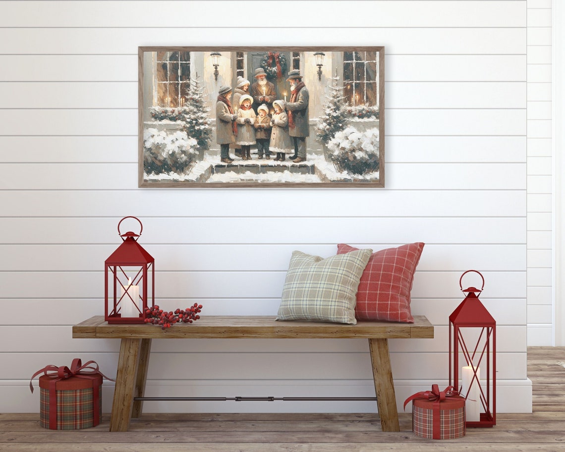 Frame Tv Art Christmas Carolers Christmas Frame Tv Art Family Singing Carols Winter Frame Tv Retro Vintage Style Painting Tv204 - Image 3