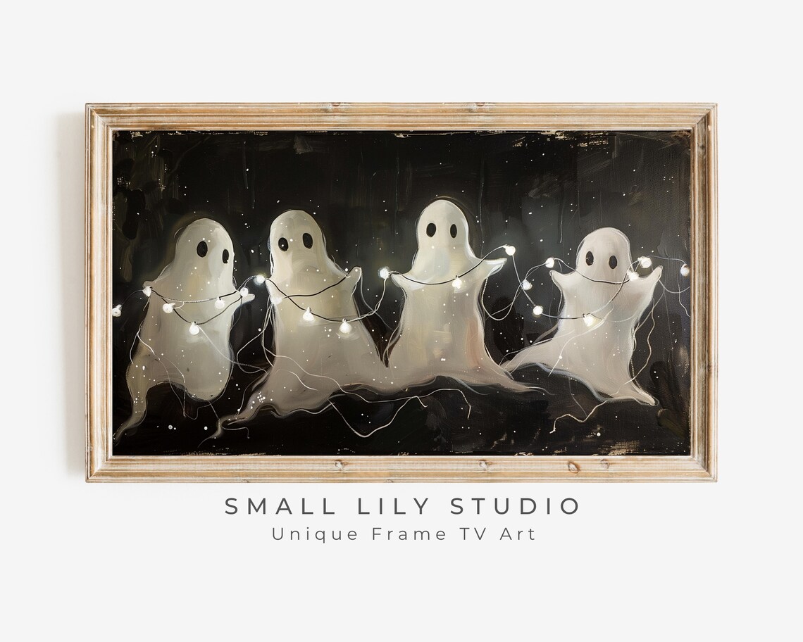 Ghosts Playing With Lights, Neutral Halloween Art Print