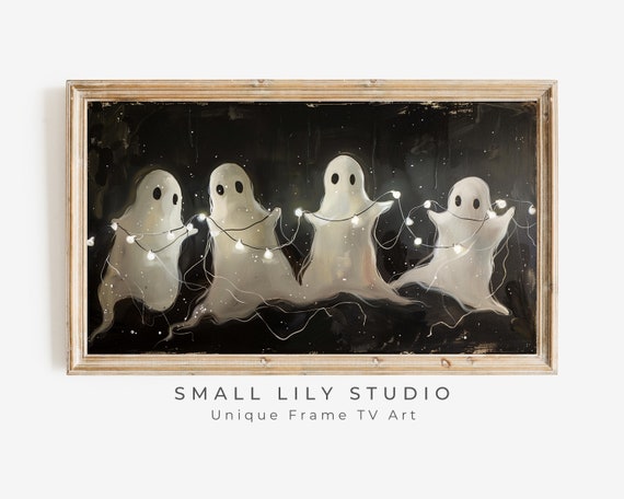 Ghosts Playing With Lights, Neutral Halloween Art Print