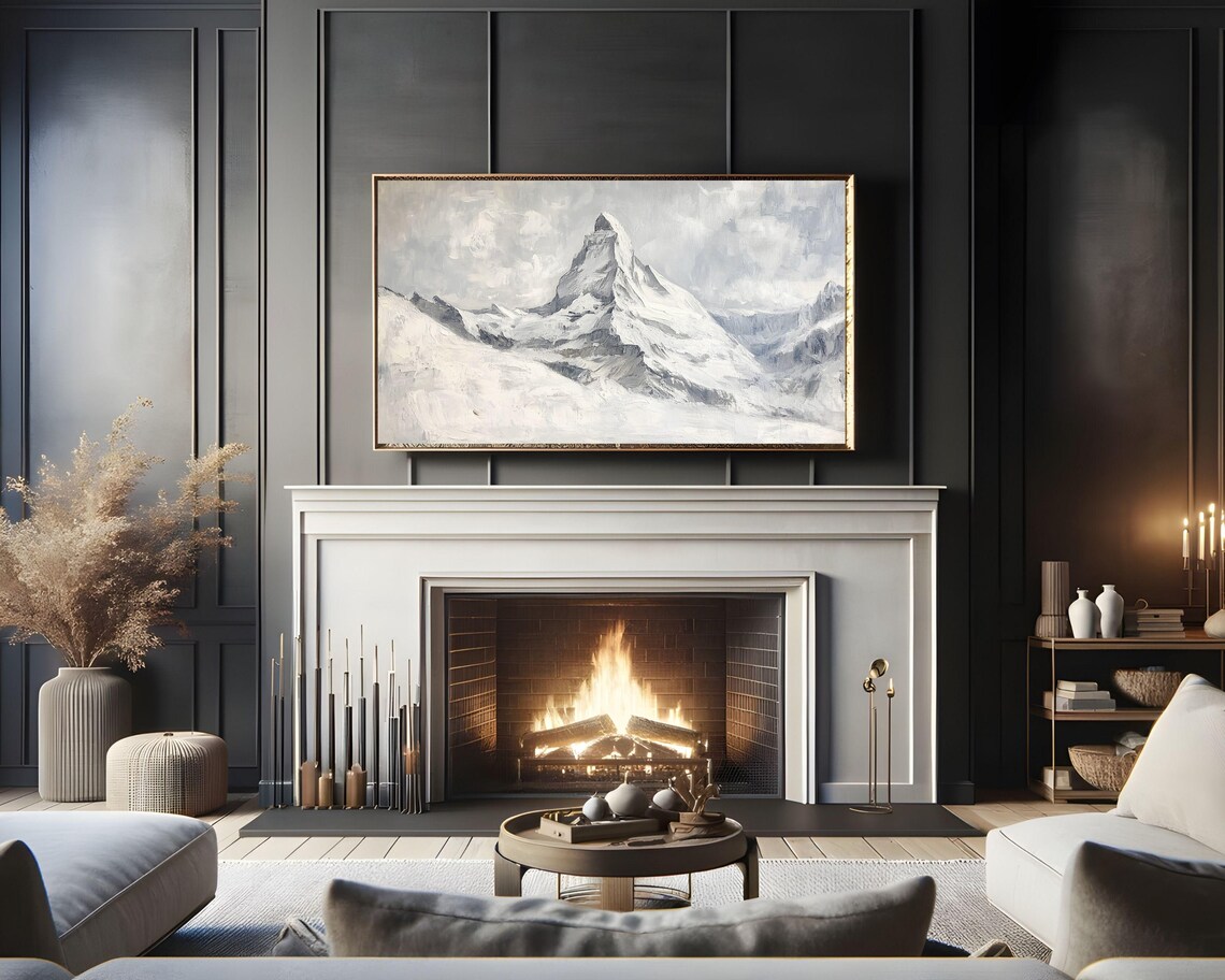 Matterhorn Switzerland Snow Peak Winter Mountain Vintage Painting Art Poster - Image 2
