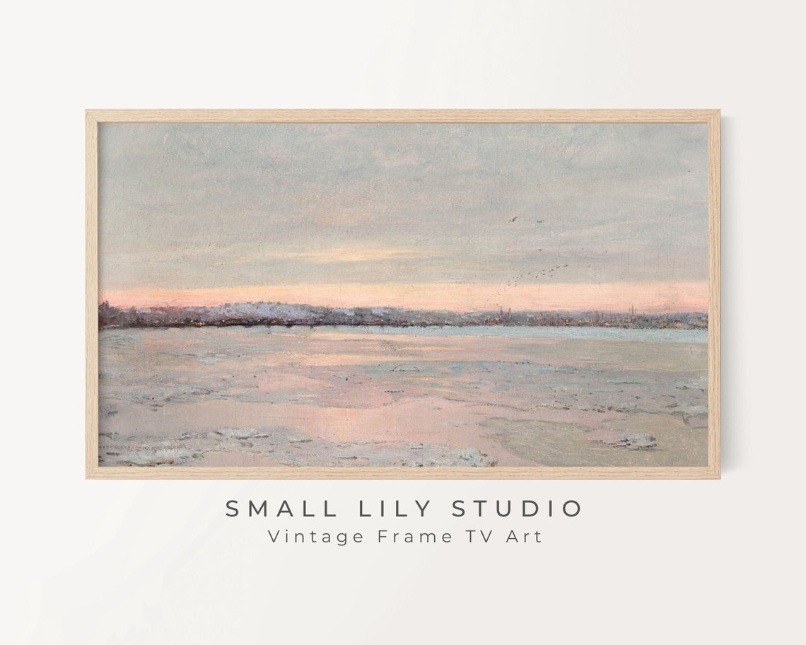 Frame Tv Art Winter Frozen Lake Twilight Winter Dusk Frame Tv Art Pink Frame Tv Art Vintage Painting Snow Ice Minimalist Tv141 - Image 2