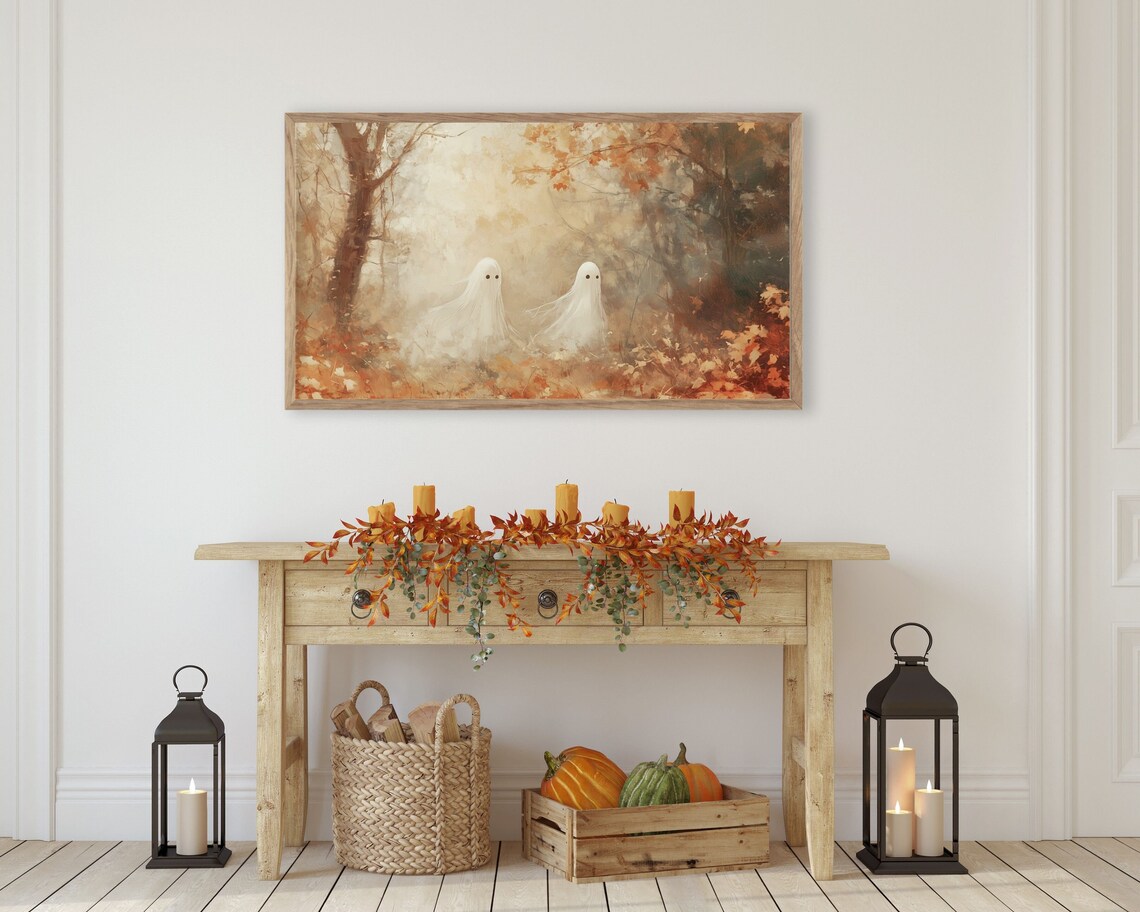 Halloween Ghost Couple in the Woods, Vintage Art Print - Image 3