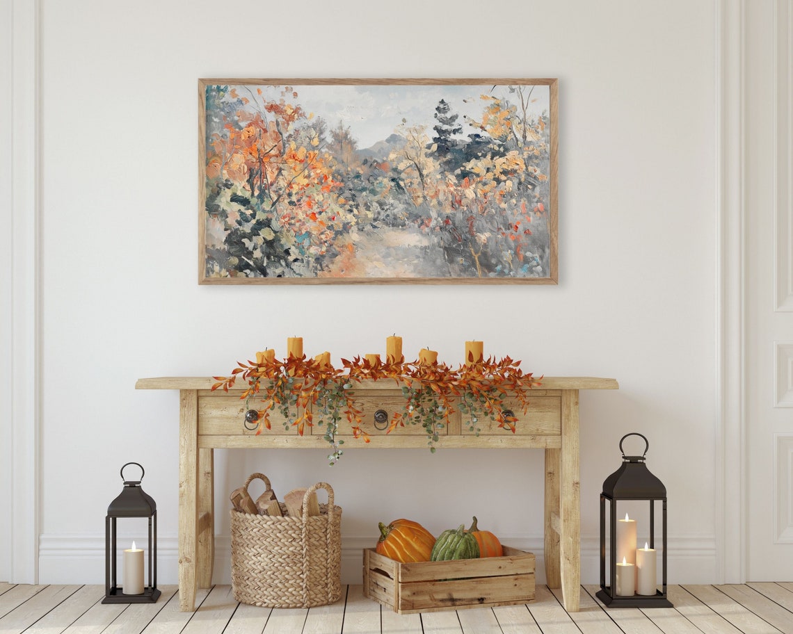 Autumn Forest Path Through Colorful Woods With Mountains Poster - Image 3