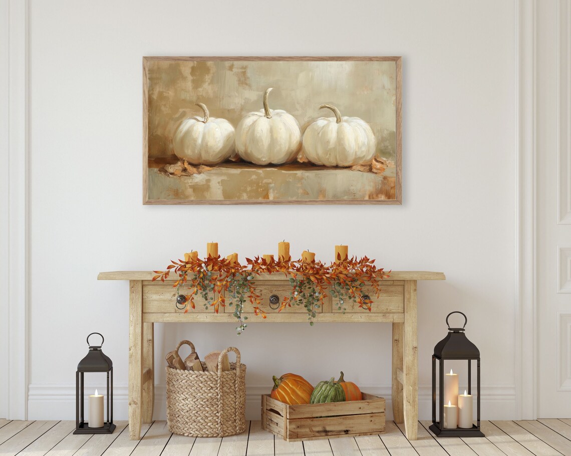 White Pumpkins Vintage Style Art Print, Autumn - Image 3