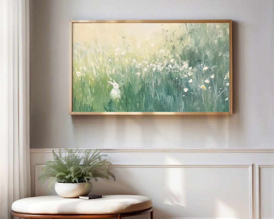 Small White Bunny In Tall Green Grass Easter Spring Meadow Poster - Image 2