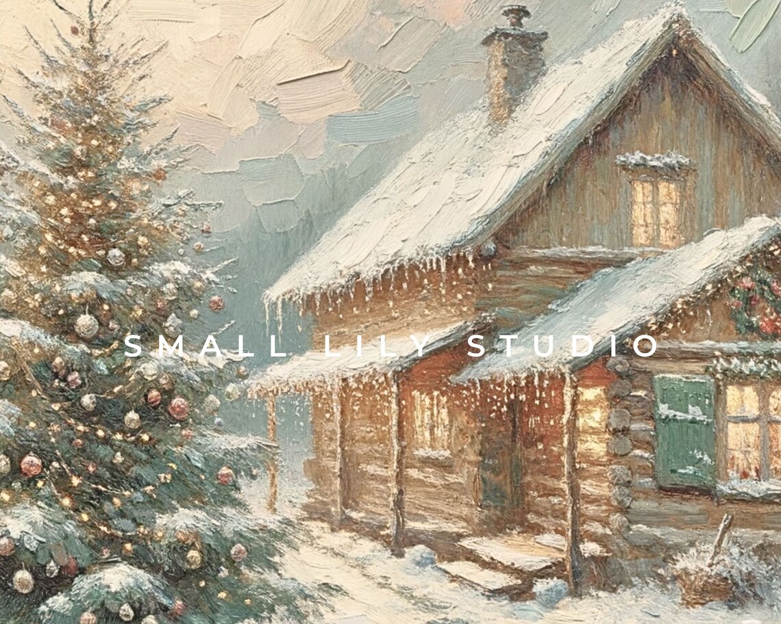 Christmas Cottage Winter Art Print, Rustic Country - Image 4