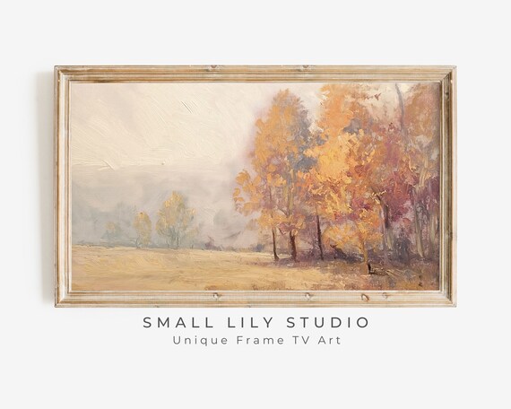 Golden Autumn Trees Warm Fall Foliage Vintage Landscape Oil Painting Poster