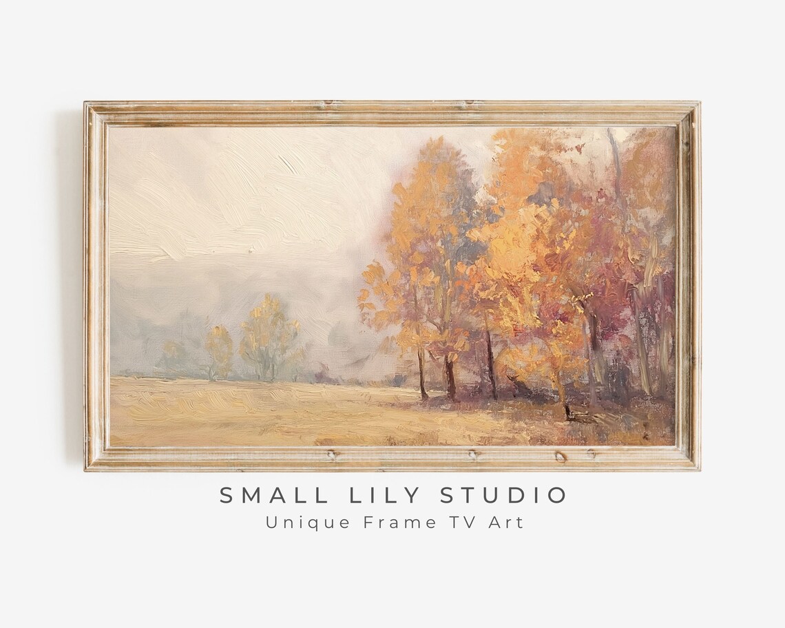 Golden Autumn Trees Warm Fall Foliage Vintage Landscape Oil Painting Poster