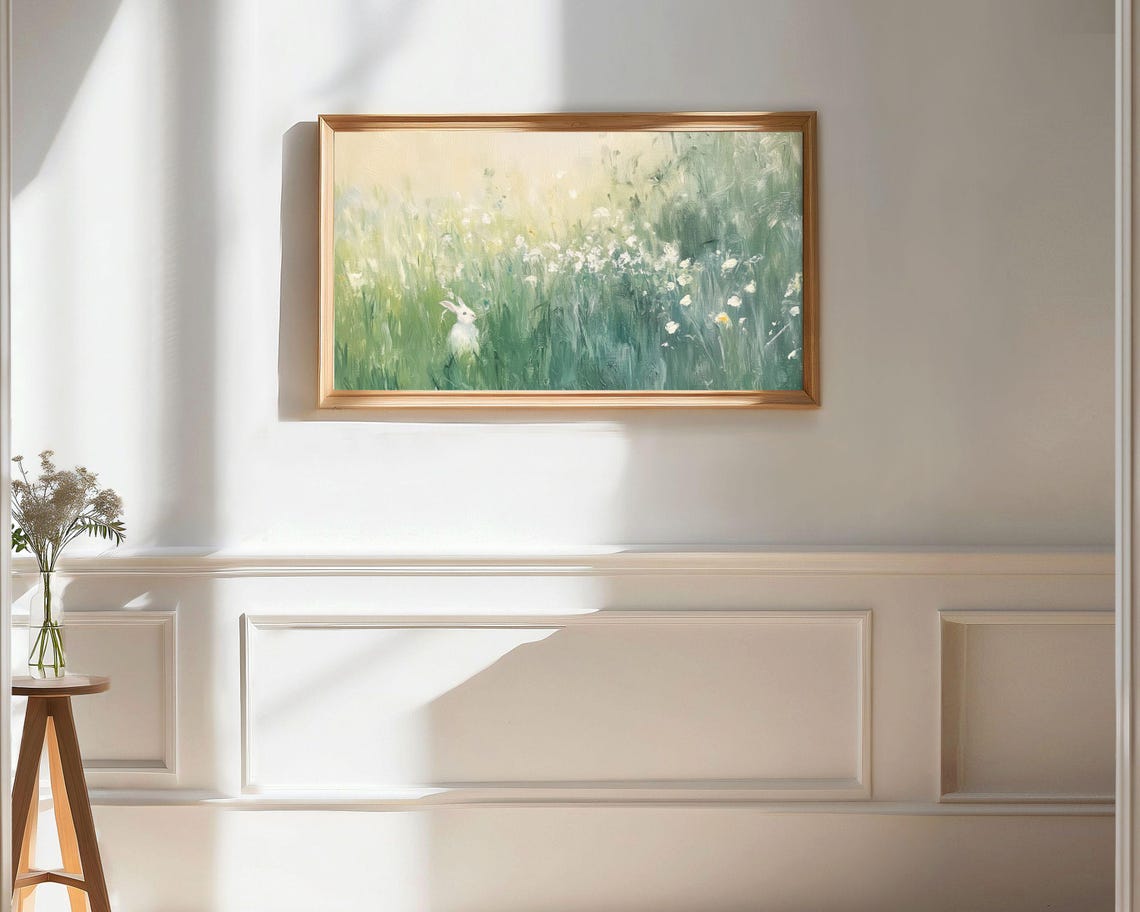 Small White Bunny In Tall Green Grass Easter Spring Meadow Poster - Image 3