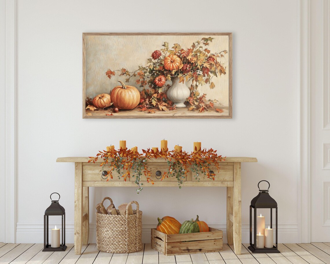 Thanksgiving Fall Florals and Pumpkins Vintage Art Print - Image 2