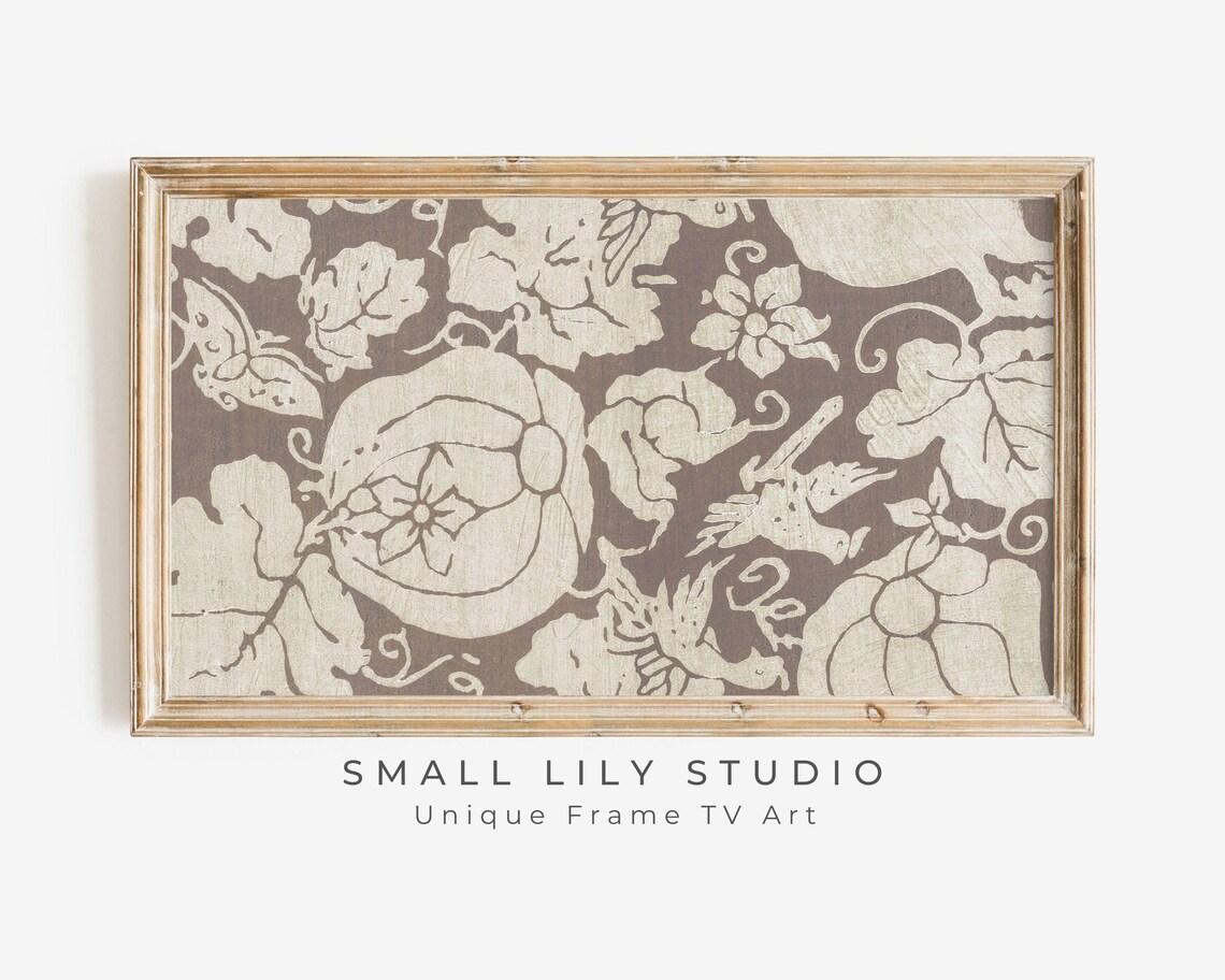 Japanese Woodblock Style Pumpkins And Butterflies Neutral Pattern Poster