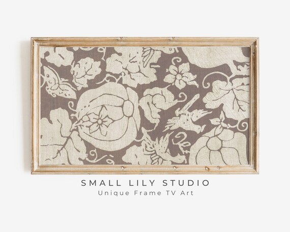 Japanese Woodblock Style Pumpkins And Butterflies Neutral Pattern Poster