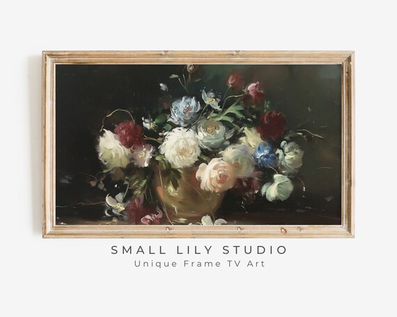 Frame Tv Art Moody Flowers Dark Floral Tv Screensaver Frame Tv Art Vintage Style Flower Still Life Painting Cottage Decor Tv326